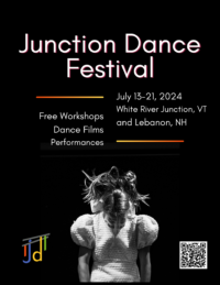 B&W photo of a dancer with bowed head at bottom center, lit from an above spot light up center. TJDF Logo to the bottom left, and TJDF festival announcement mid poster.